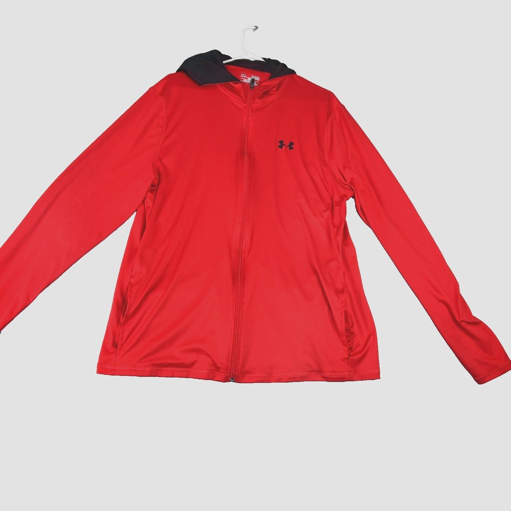 Under Armour Full Zip Mens XL Red HeatGear Hoodie Loose Athletic Flaw